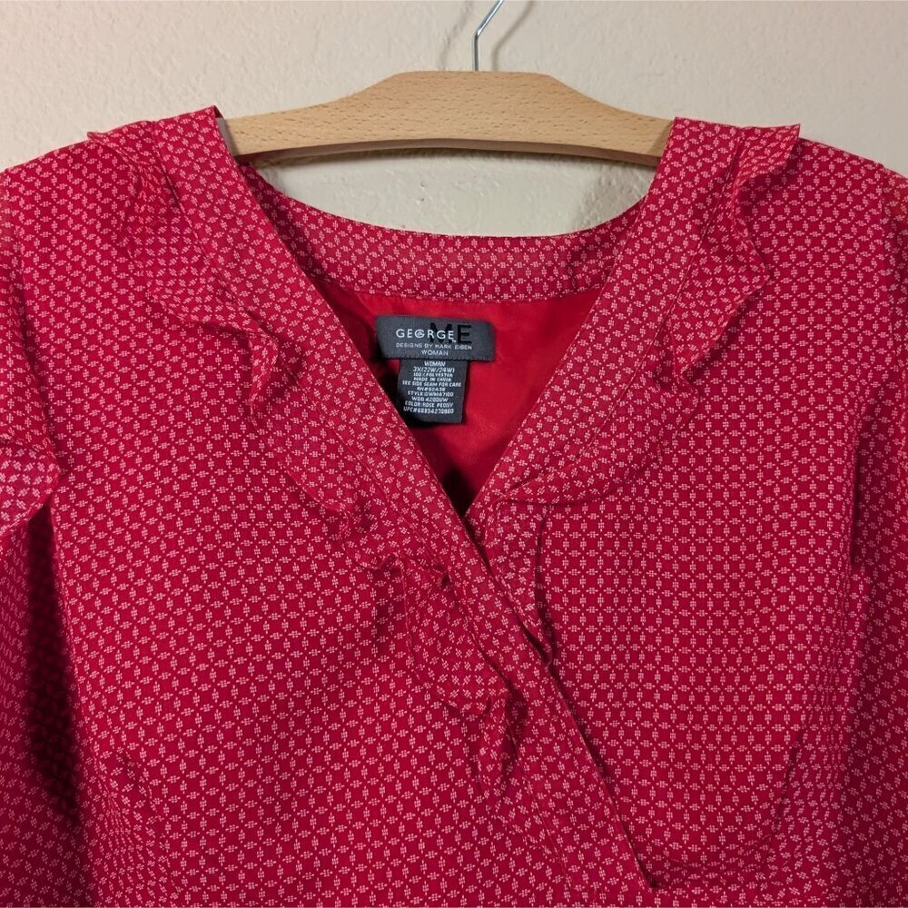 Y2K George Babydoll Top Geometric V Neck Flutter Sleeve Flowy 3X(22W/24W) Plus - Picture 2 of 9